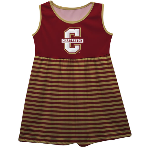 Charleston Cougars COC Vive La Fete Girls Game Day Sleeveless Tank Dress Solid Maroon Logo Stripes on Skirt - Vive La Fête - Online Apparel Store