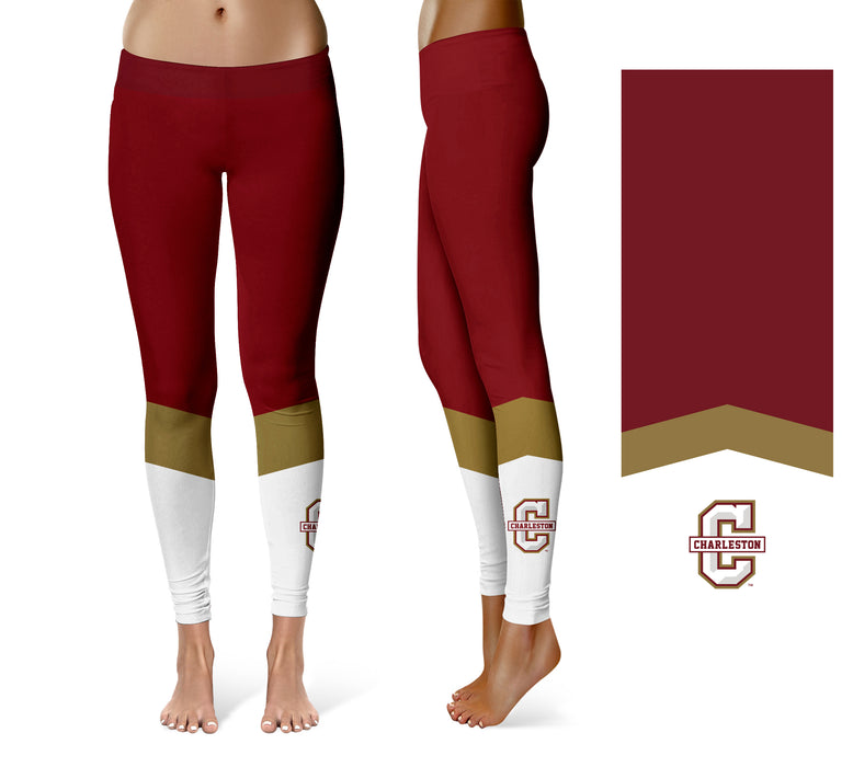 Charleston Cougars COC Vive la Fete Game Day Collegiate Ankle Color Block Women Maroon White Yoga Leggings - Vive La Fête - Online Apparel Store