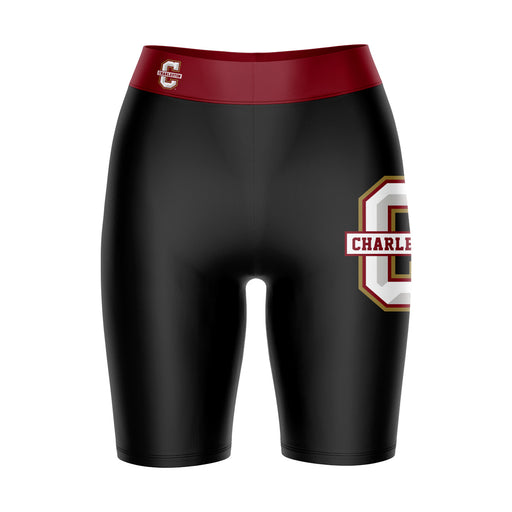 CofC Cougars COC Vive La Fete Game Day Logo on Thigh and Waistband Black and Maroon Women Bike Short 9 Inseam"