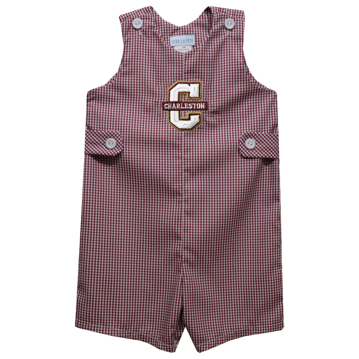 Charleston Cougars COC Embroidered Maroon Gingham Boys Jon Jon
