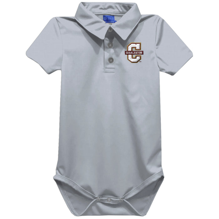 Charleston Cougars COC Embroidered Gray Solid Knit Polo Onesie
