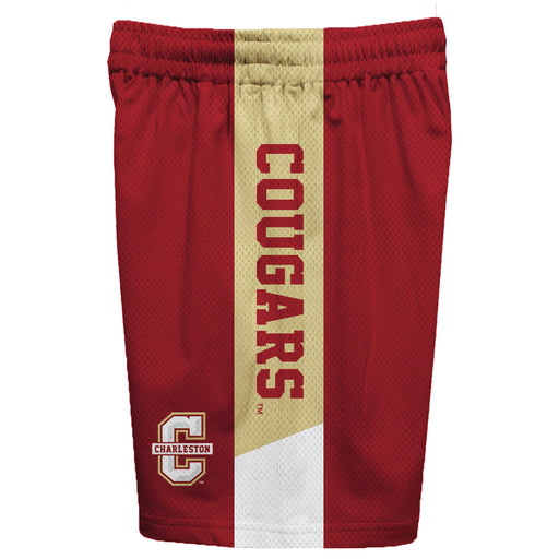 Charleston Cougars COC Vive La Fete Game Day Maroon Stripes Boys Solid Gold Athletic Mesh Short - Vive La Fête - Online Apparel Store