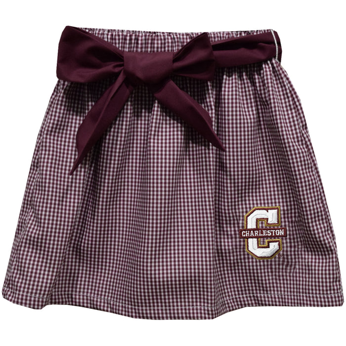 Charleston Cougars COC Embroidered Maroon Gingham Skirt With Sash