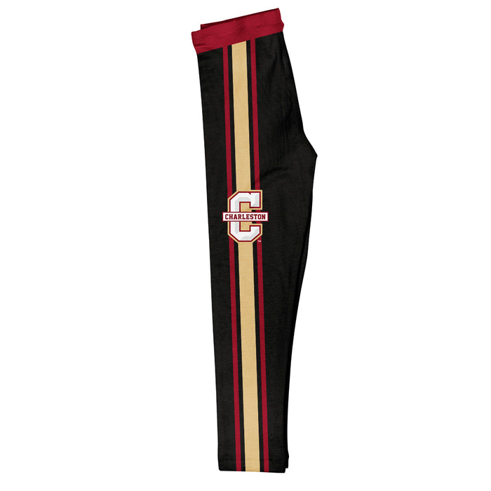 Charleston Cougars COC Vive La Fete Girls Game Day Black with Maroon Stripes Leggings Tights