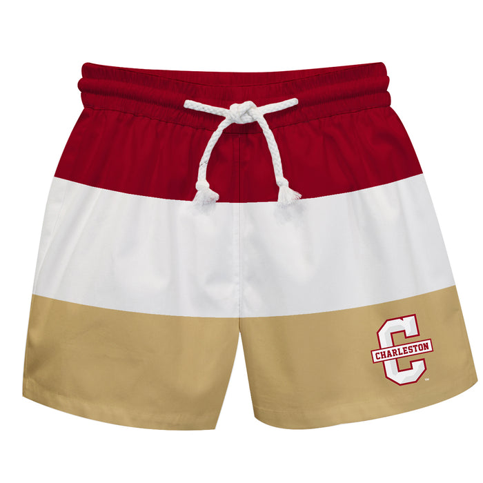 Charleston Cougars COC Vive La Fete Maroon White Gold Stripes Swimtrunks V1