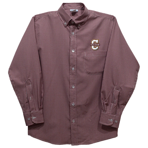 Charleston Cougars COC Embroidered Maroon Gingham Long Sleeve Button Down