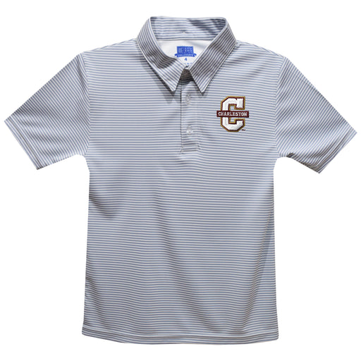 Charleston Cougars COC Embroidered Gray Stripes Short Sleeve Polo Box Shirt