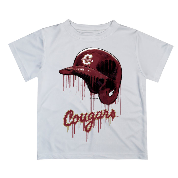 Charleston Cougars COC Original Dripping Baseball Helmet White T-Shirt by Vive La Fete