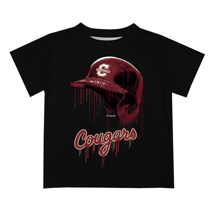 Charleston Cougars COC Original Dripping Baseball Helmet Black T-Shirt by Vive La Fete