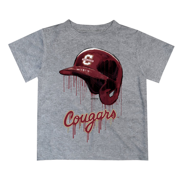 Charleston Cougars COC Original Dripping Baseball Helmet Heather Gray T-Shirt by Vive La Fete