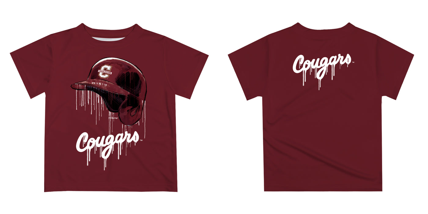Charleston Cougars COC Original Dripping Baseball Helmet Maroon T-Shirt by Vive La Fete - Vive La Fête - Online Apparel Store