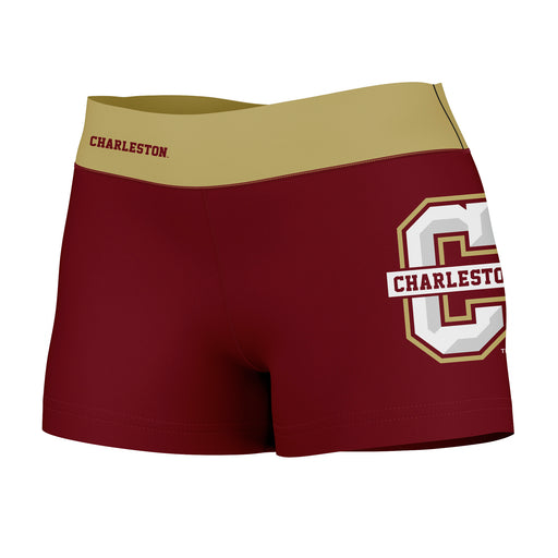 Charleston Cougars COC Vive La Fete Logo on Thigh & Waistband Maroon Gold Women Yoga Booty Workout Shorts 3.75 Inseam