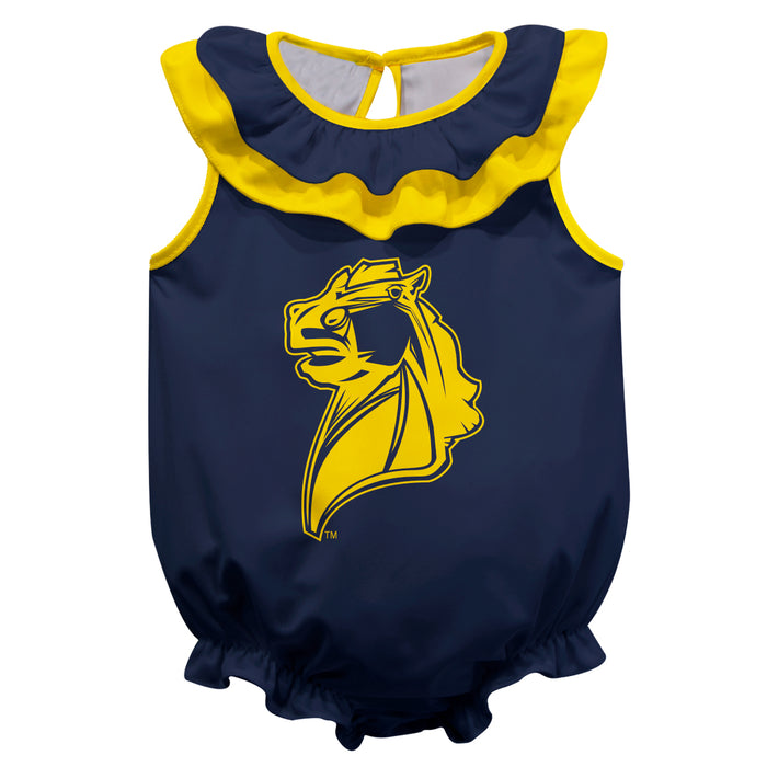 University of Central Oklahoma Bronchos Blue Sleeveless Ruffle Onesie Logo Bodysuit by Vive La Fete