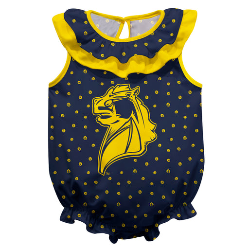 Central Oklahoma Bronchos UCO Swirls Blue Sleeveless Ruffle Onesie Logo Bodysuit
