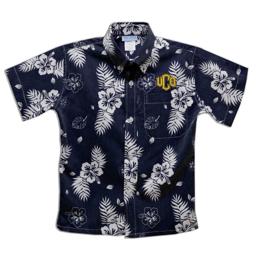 University of Central Oklahoma Bronchos Navy Hawaiian Short Sleeve Button Down Shirt