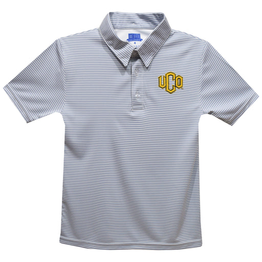 University of Central Oklahoma Bronchos Embroidered Gray Stripes Short Sleeve Polo Box Shirt