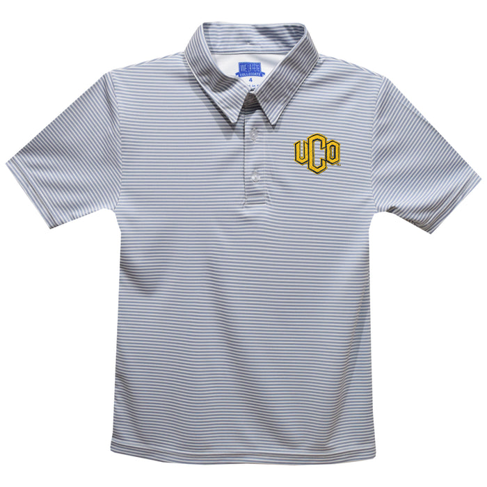 University of Central Oklahoma Bronchos Embroidered Gray Stripes Short Sleeve Polo Box Shirt