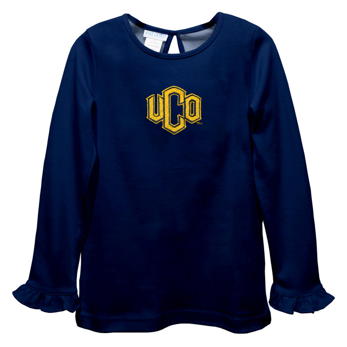 University of Central Oklahoma Bronchos Embroidered Navy Knit Long Sleeve Girls Blouse