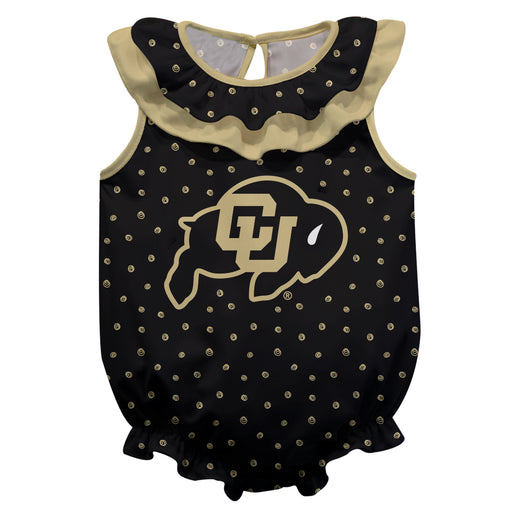 Colorado Buffaloes Swirls Black Sleeveless Ruffle Onesie Logo Bodysuit