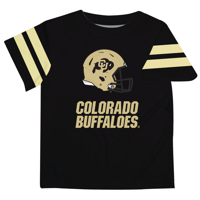 University of Colorado Bufflaoes CU Vive La Fete Boys Game Day Black Short Sleeve Tee with Stripes on Sleeves - Vive La Fête - Online Apparel Store