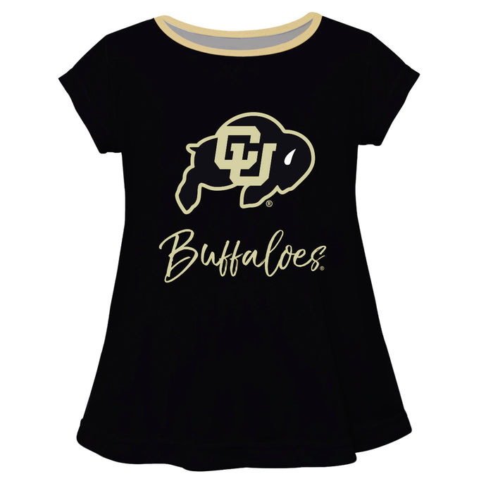 Colorado Buffaloes CU Vive La Fete Girls Game Day Short Sleeve Black Top with School Mascot and Name - Vive La Fête - Online Apparel Store