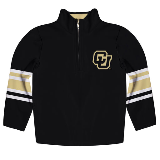 Colorado Buffaloes CU Vive La Fete Game Day Black Quarter Zip Pullover Stripes on Sleeves - Vive La Fête - Online Apparel Store