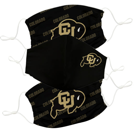 Colorado Buffaloes CU 3 Ply Vive La Fete Face Mask 3 Pack Game Day Collegiate Unisex Face Covers Reusable Washable - Vive La Fête - Online Apparel Store