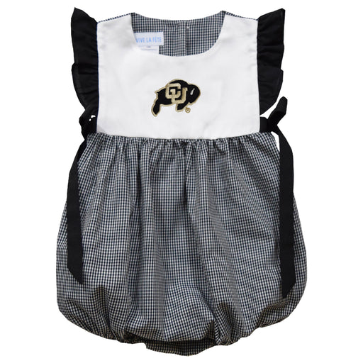 Colorado Buffaloes CU Embroidered Black Gingham Short Sleeve Girls Bubble