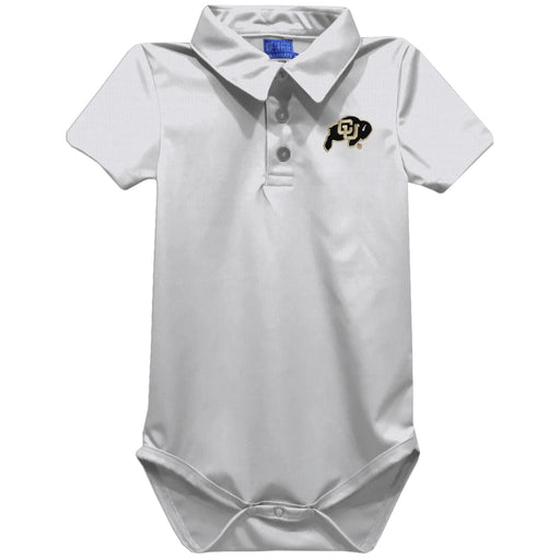 Colorado Buffaloes CU Embroidered White Solid Knit Polo Onesie