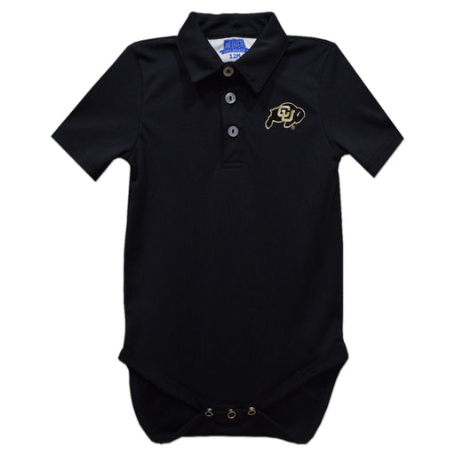 Colorado Buffaloes CU Embroidered Black Solid Knit Polo Onesie