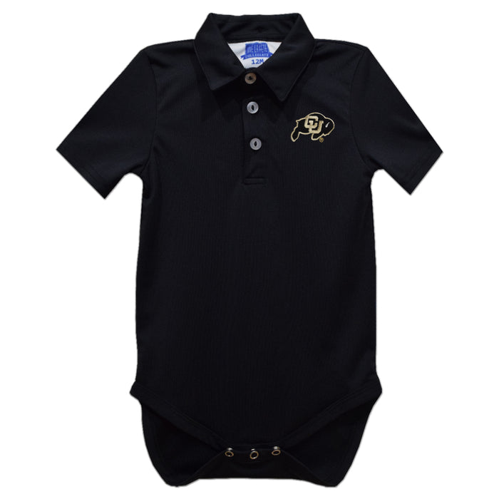 Colorado Buffaloes CU Embroidered Black Solid Knit Polo Onesie