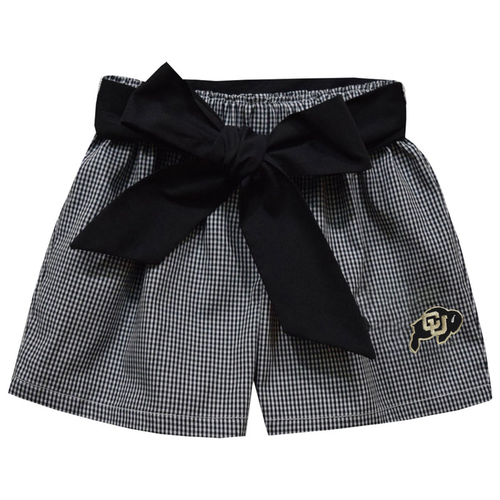 Colorado Buffaloes CU Embroidered Black Gingham Girls Short with Sash