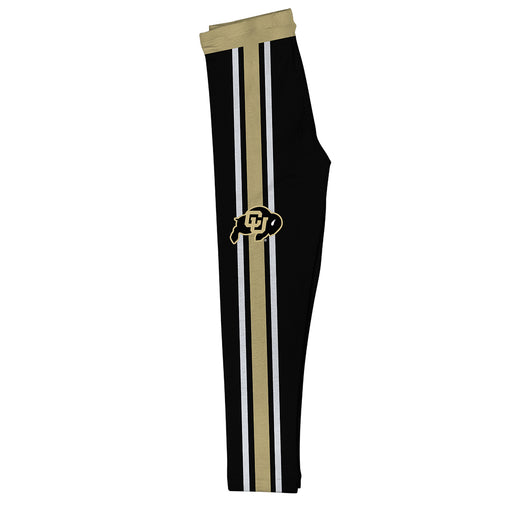 Colorado Buffaloes CU Vive La Fete Girls Game Day Black with Gold Stripes Leggings Tights