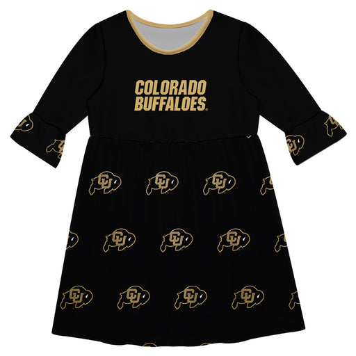Colorado Buffaloes CU Vive La Fete Girls Game Day 3/4 Sleeve Solid Black All Over Logo on Skirt