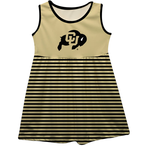 Colorado Buffaloes CU Vive La Fete Girls Game Day Sleeveless Tank Dress Solid Gold Logo Stripes on Skirt