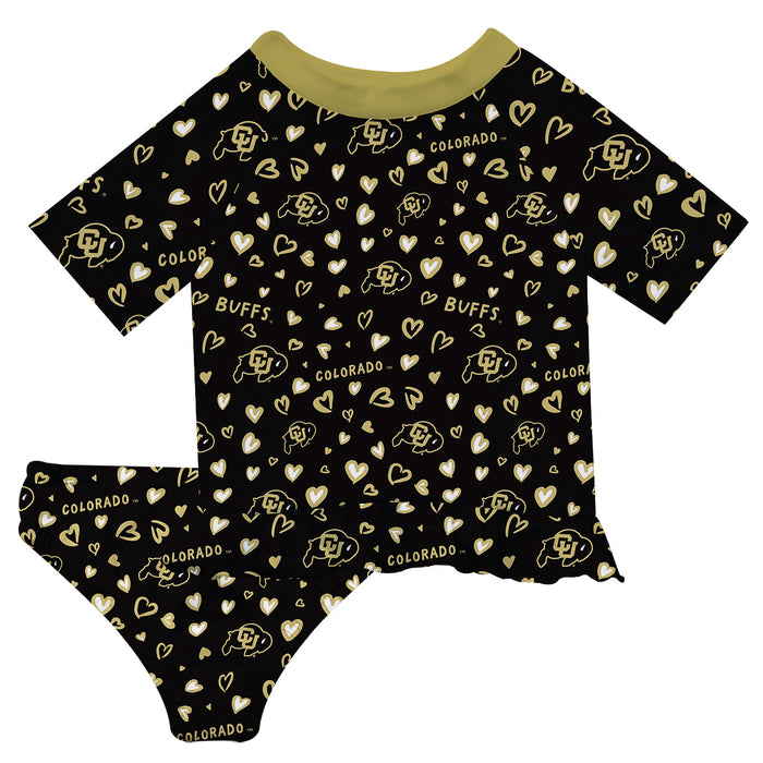 Colorado Buffaloes CU Vive La Fete All Over Logo Black Long Sleeve Bikini Set