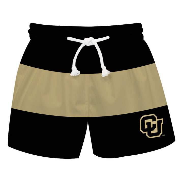Colorado Buffaloes CU Vive La Fete Black Gold Stripes Swimtrunks V2