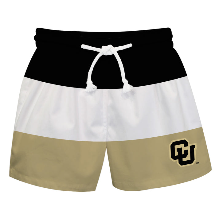 Colorado Buffaloes CU Vive La Fete Black White Gold Stripes Swimtrunks V1