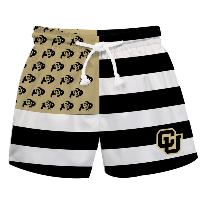 Colorado Buffaloes CU Vive La Fete Game Day Black White Gold Flag Swimtrunks V1