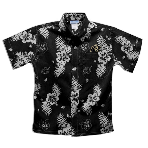 Colorado Buffaloes CU Black Hawaiian Short Sleeve Button Down Shirt