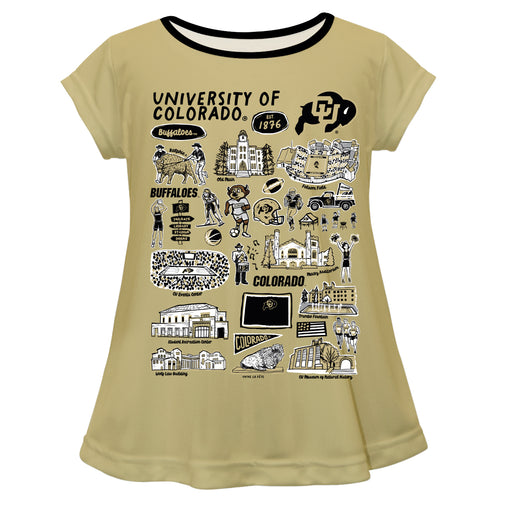 Colorado Buffaloes CU Hand Sketched Vive La Fete Impressions Artwork Gold Short Sleeve Top