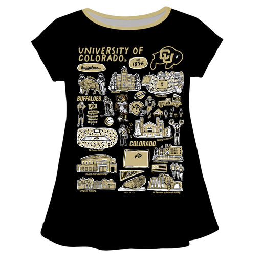 Colorado Buffaloes CU Hand Sketched Vive La Fete Impressions Artwork Black Short Sleeve Top