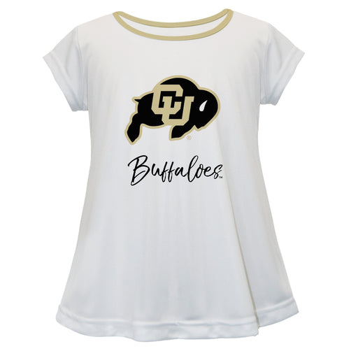 Colorado Buffaloes CU Vive La Fete Girls Game Day Short Sleeve White Top with School Logo and Name