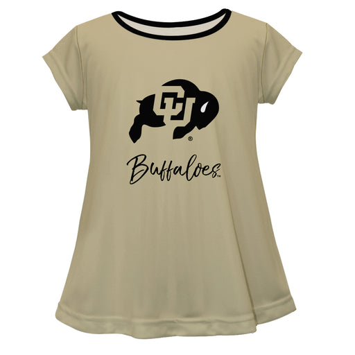 Colorado Buffaloes CU Vive La Fete Girls Game Day Short Sleeve Gold Top with School Logo and Name