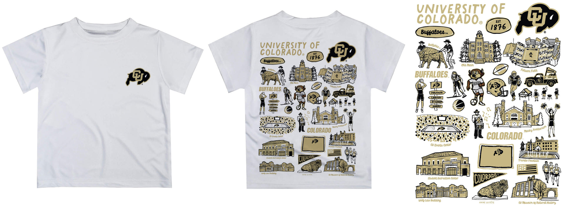 Colorado Buffaloes CU Hand Sketched Vive La Fete Impressions Artwork Boys Black Short Sleeve Tee Shirt - Vive La Fête - Online Apparel Store