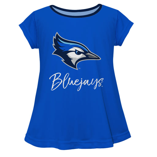 Creighton University Bluejays Vive La Fete Girls Game Day Short Sleeve Blue Top with School Logo and Name