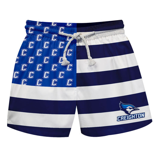 Creighton Bluejays Vive La Fete Game Day Blue White Flag Swimtrunks V1