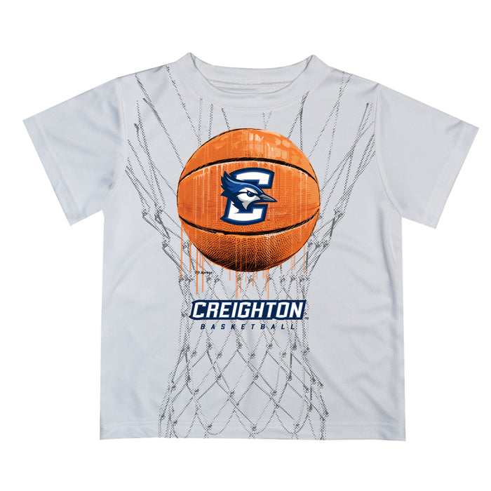 Creighton Bluejays Original Dripping Basketball White T-Shirt by Vive La Fete
