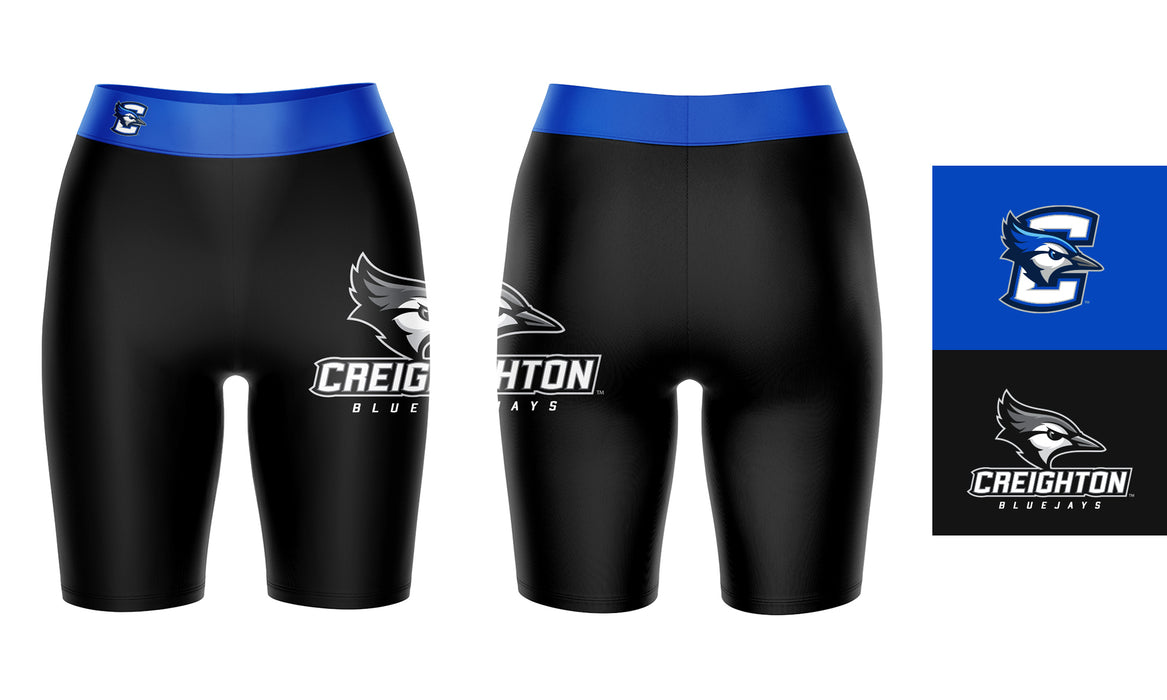 Creighton Bluejays Vive La Fete Game Day Logo on Thigh and Waistband Black and Blue Women Bike Short 9 Inseam - Vive La Fête - Online Apparel Store