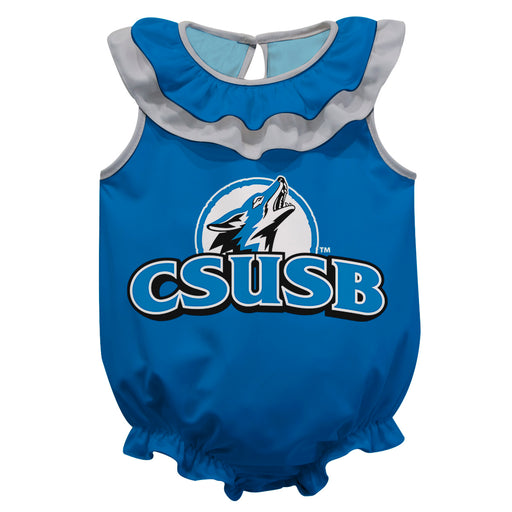 Cal State San Bernardino Coyotes CSUSB Blue Sleeveless Ruffle Onesie Logo Bodysuit